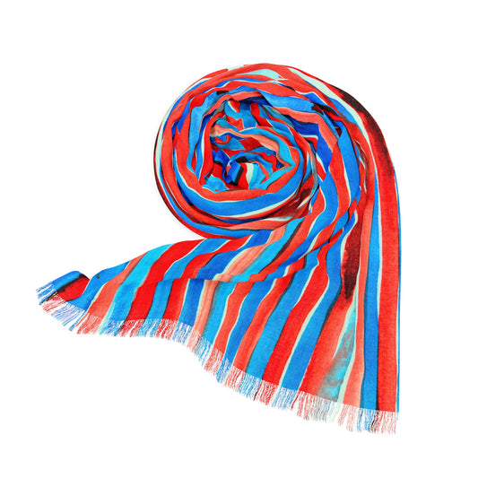 Red Blue Neon Watercolor Stripe Lightweight Scarf