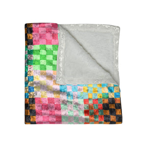 Pastel Checkerland Crushed Velvet Throw