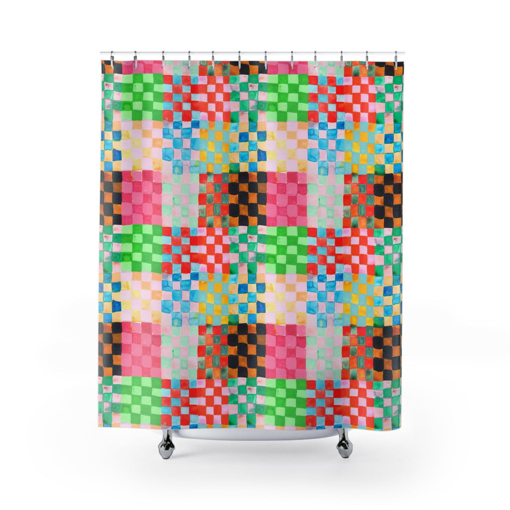 Pastel Checkerland Rainbow Shower Curtain