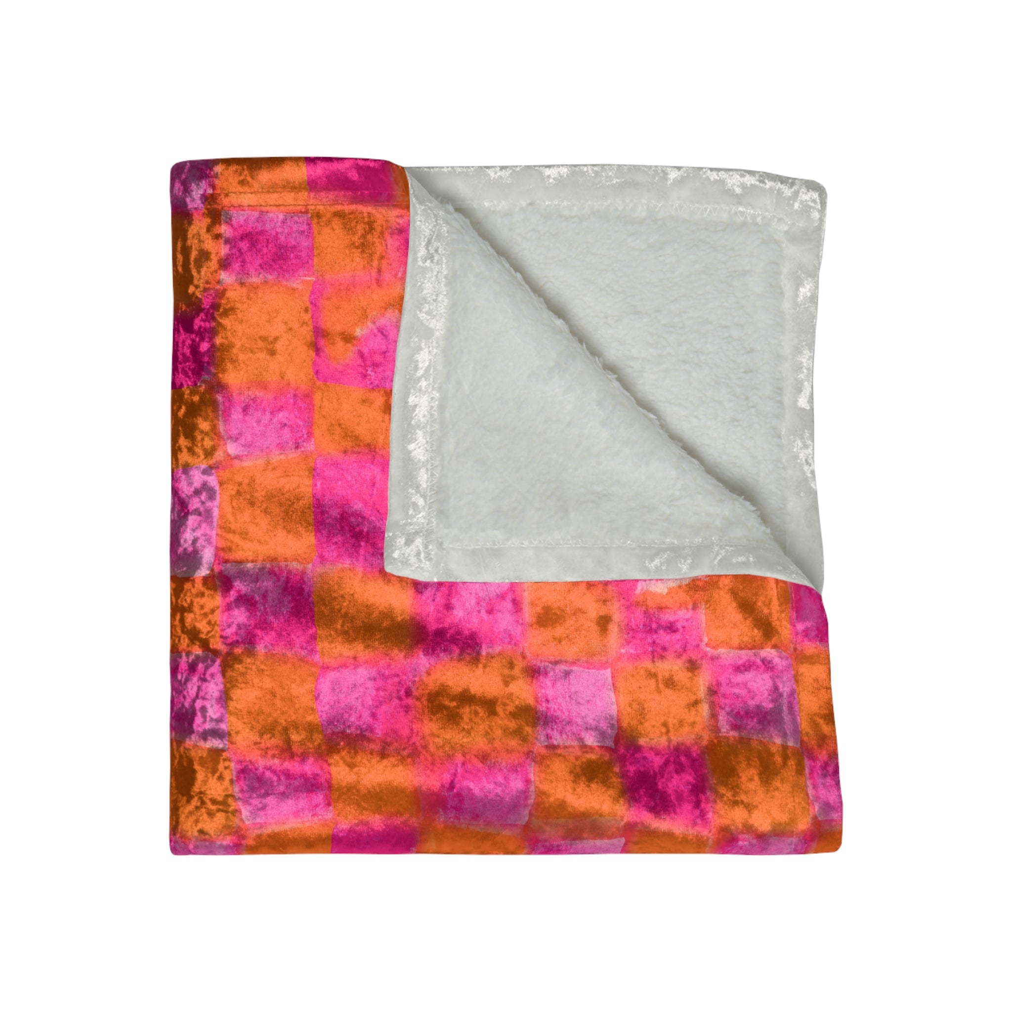 Grapefruit Checkered Crushed Velvet Throw