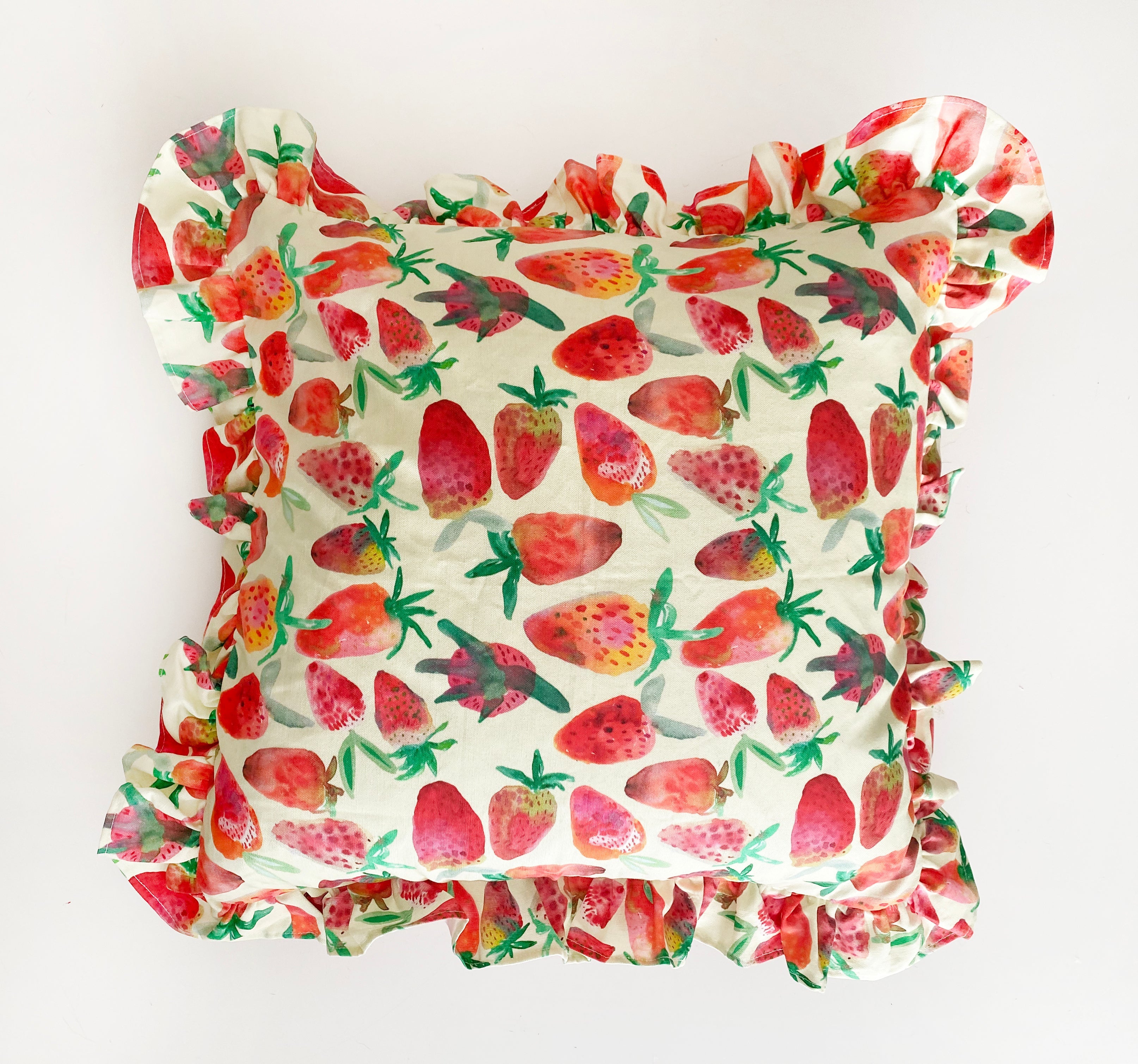 Strawberry Print Ruffle Pillow
